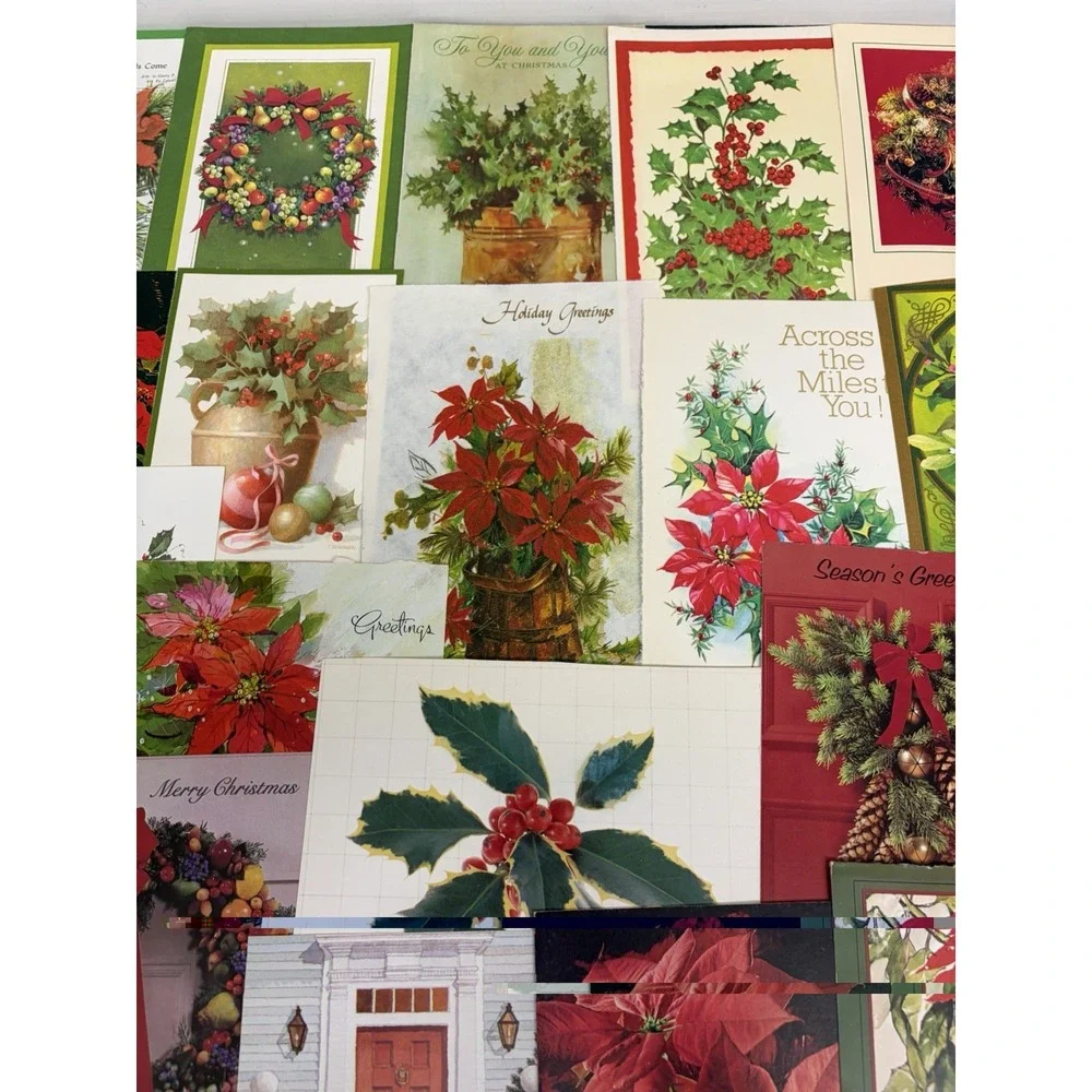 Vintage Christmas Cards Fronts ONLY Greenery Trees Wreaths Scrapbook Crafts 50+